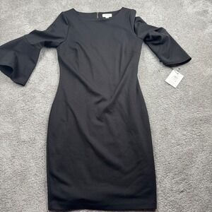 NEW‎ Calvin Klein Women's 10 Black Dress Gold Zip Back NWT 128 Quarter Sleeve